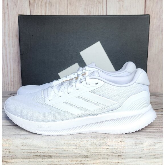 NEW Adidas Runfalcon 5 Men's Running Shoes Size 9 Triple White Athletic Training - Picture 3 of 8